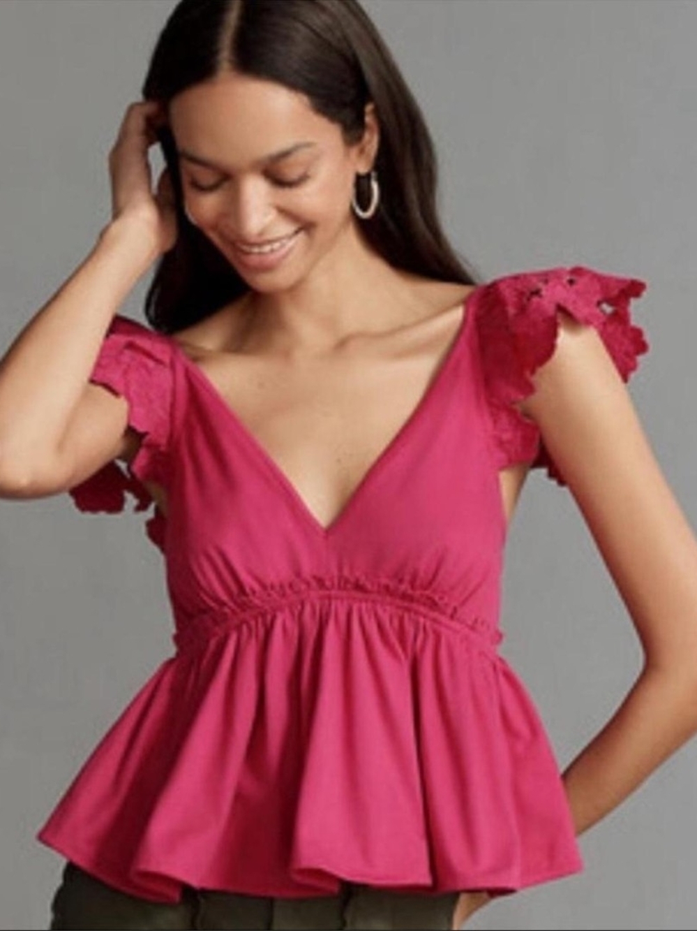 Anthropologie Cotton Flutter-Sleeve V-Neck Babydoll Top ***SALE